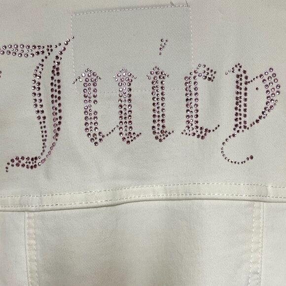 New Juicy Couture white Denim Zip Rhinestone Jacket Sz Womens Sz S - Picture 4 of 4